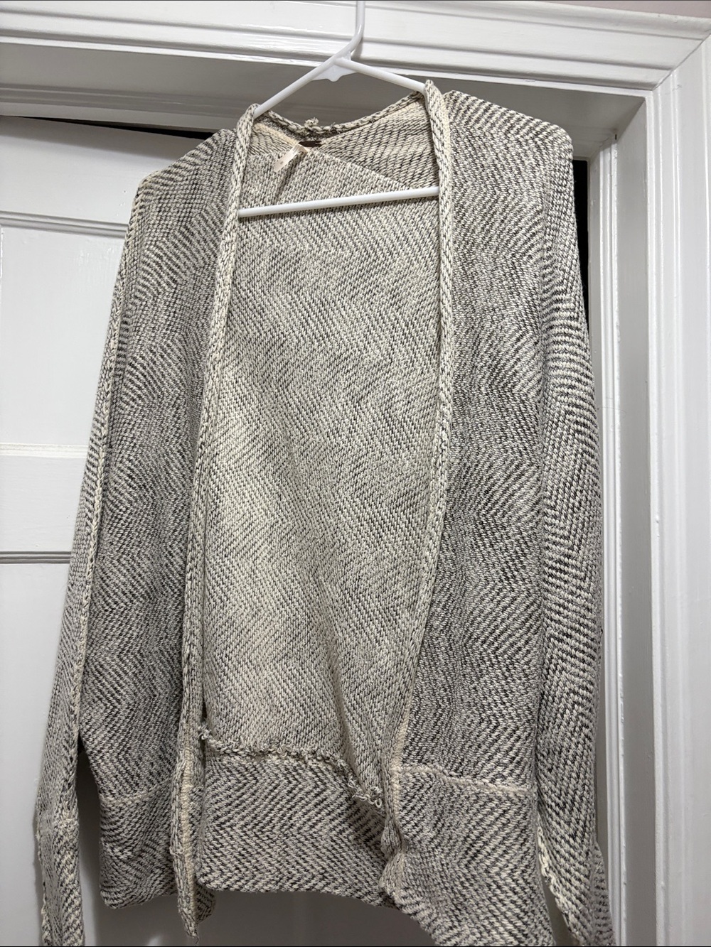 Free People Cream and Gray Open Knit Hooded Cardigan